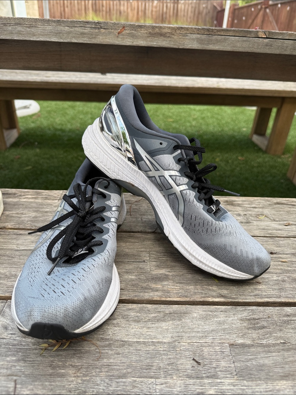 ASICS Women's Silver Gray Athletic Running Shoes with Black Laces